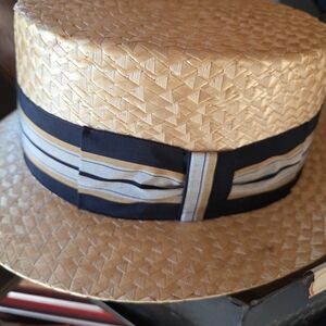 🍍 Vintage Straw Boater Hat with Black Band